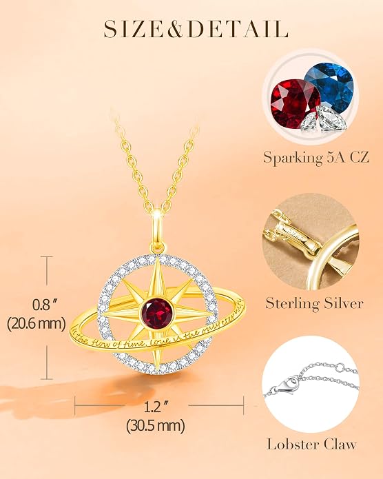 FANCIME Stellar Promise Birthstone Necklace for Women White Gold Plated Sterling Silver Planet Star Pendant Fine Jewelry Anniversary Birthday Mothers Day Gifts for Women Wife Friend Her