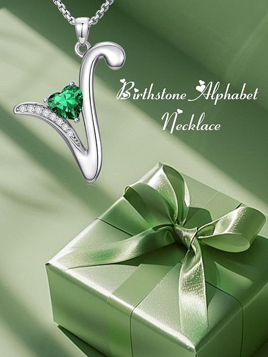 Birthday Gifts for Women Alphabet A to Z Initial Birthstone Pendant Necklaces for Women - 18k White Gold Plated Personalized Name Jewelry Anniversary Graduation Gifts for Wife Her Daughter Girlfriend(with Gift Box)