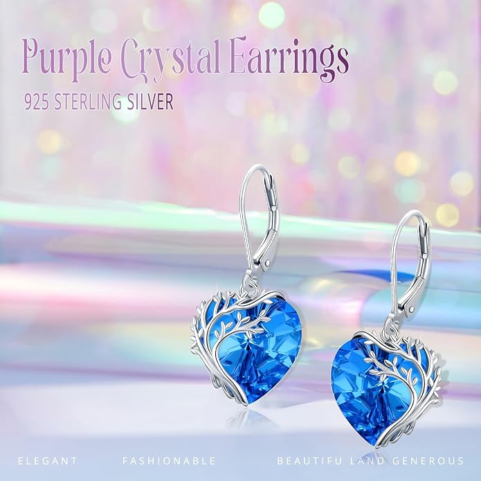 Tree of Life Earrings for Women 925 Sterling Silver Tree of Life Drop Earrings with Heart Crystal Tree of Life Jewelry Birthday Anniversary Party Gifts for Women Girls