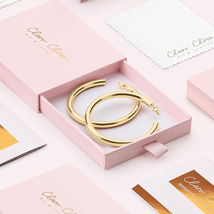 14K Gold-Plated, Lightweight, Open Hoop Earrings For Women