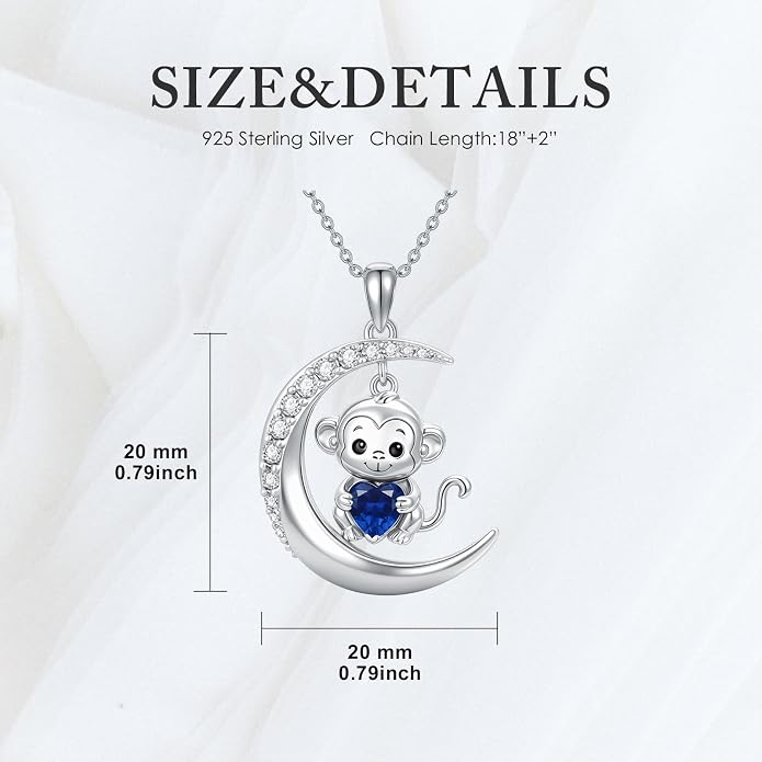 PROESS Animal Birthstone Necklace 925 Sterling Silver Otter/Axolotl/Hippo/Elephant/Dachshund/Monkey/Red Panda Pendant Necklace Animal Birthstone Jewelry Gifts for Women