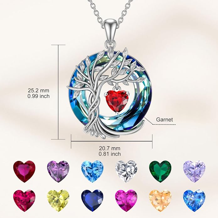 TOUPOP Tree of Life Birthstone Necklaces 925 Sterling Silver Irish Celtic Tree Pendant with Blue Crystal Birthday Jewelry Gifts for Women Mom Wife Her