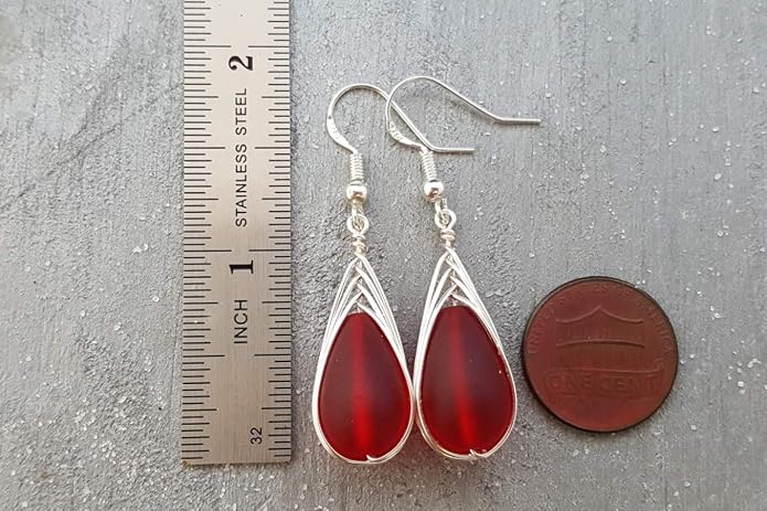 Handmade Sea Glass Earrings, Hawaiian Jewelry, Wire Braided Earrings Teardrop Earrings, Beach Jewelry Sea Glass Jewelry For Women Birthday Gift