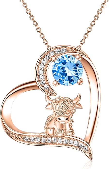 Highland Cow Gifts for Women 925 Sterling Silver Highland Cow Birthstone Necklace Fluffy Cow Jewelry Gifts Birthday Christmas