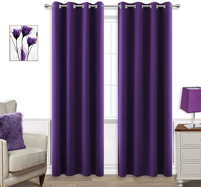 Dark Purple Curtains 84 Inch Length for Living Room 2 Panels Set Grommet Window Drapes Rich Royal Deep Purple Blackout Luxe Elegant Curtains for Bedroom Girls ,52 x 84 Inches Long Eggplant Plum