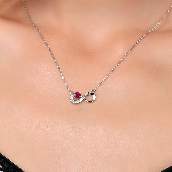 Gem Stone King Infinity Heart Pendant Necklace For Women | 925 Sterling Silver | 4MM Heart Shape Gemstone Birthstone | 18 Inch Silver Chain | Fine Jewelry Gift for Her Mom Women Wife