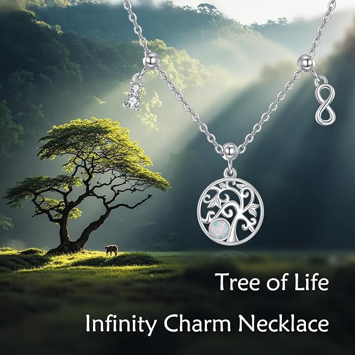 Tree Of Life Necklace Sterling Silver Created Opal Tree Of Life Pendant Infinity Necklace Infinity Charm for Jewelry Gifts for Women