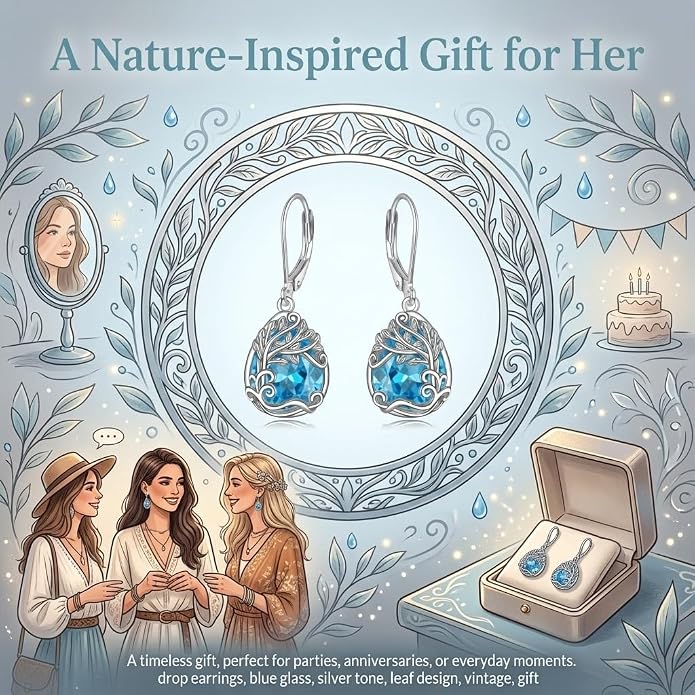 Teardrop Tree of Life/Filigree Earrings for Women Dangle Leverback Earrings Jewelry Gift Anniversary For Her
