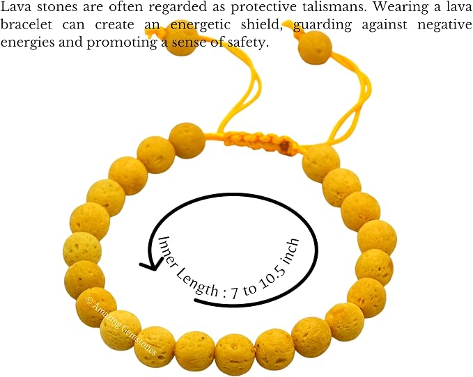 Amazing Gemstone Yellow Lava Bracelet, Gifts for Men & Women - Protection Healing Crystal Bracelet - 8mm Gemstone Beaded Adjustable Bracelet, Pulseras para Hombres Mujer Stocking Stuffers
