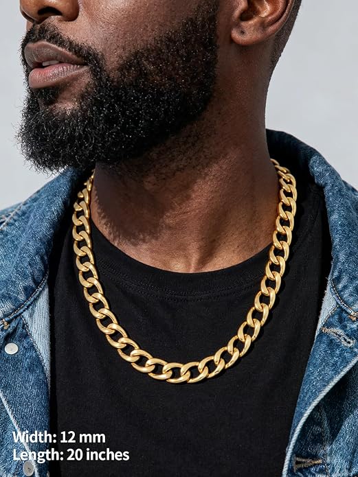 U7 Cuban Link Chain for Men Women Stainless Steel Curb Necklace, 7/9/12/15 MM Chunky Chain Silver/Gold/Black Mens Hip Hop Jewelry 18''-30''