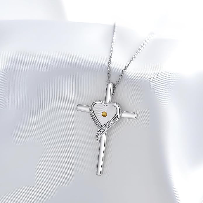 HPQQ Cross Necklace 925 Sterling Silver Turquoise Tree of Life Celtic Knot Cross Pendant Jewelry Mother's Day Gifts for Women