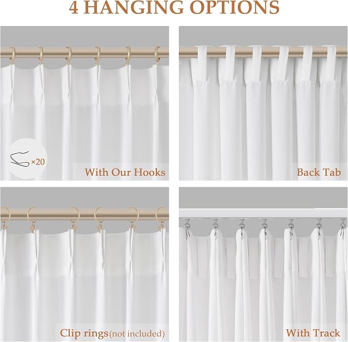 White Linen Curtains 84 Inches Long for Living Room Pinch Pleat with Hooks for Track System Back Tab Cotton Textured Drape Light Filtering Semi Sheer Off White Bedroom Window Curtain 84 Inch Length