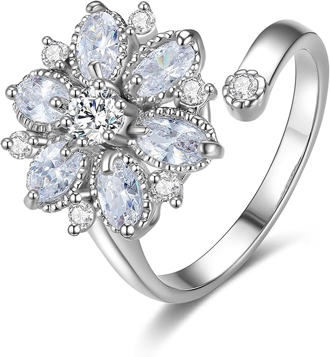 18K Gold Plated Rings for Women and Teen Girls Non Tarnish Cubic Zirconia Fidget Ring Butterfly/Snake/Mesh/Cross/Crown Knuckle Ring Open Adjustable Statement Stacking Chunky Rings