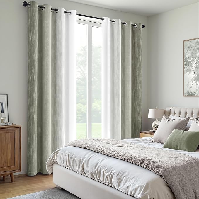 MIULEE Sage Green and Greyish White Ombre Blackout Curtains, Full Room Darkening Thermal Insulated 72 Inches Long Drapes for Bedroom/Living Room Grommet Window Treatments Modern 52Wx72L, Set of 2