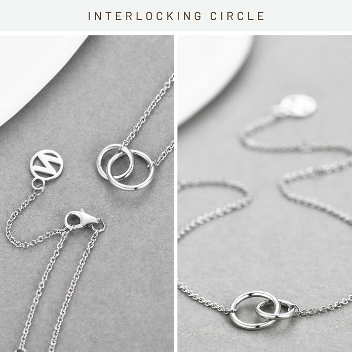 NOKMIT Solid 925 Sterling Silver Bracelets for Women, Dainty Interlocking Circles Cubic Zirconia Adjustable Chain Bracelet, Trendy Stackable Link Bracelets, Simple Cute Jewelry Gifts
