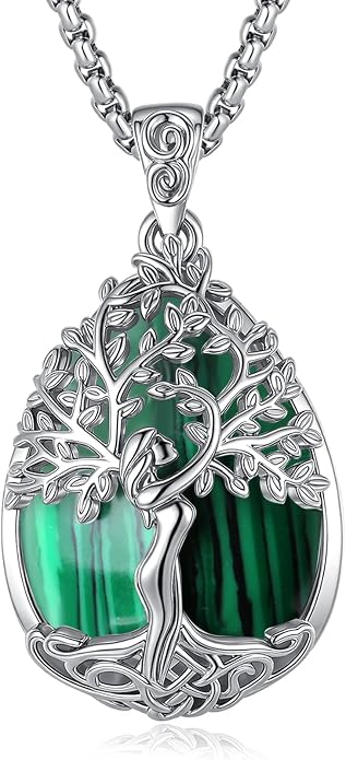 EUDORA Tree of Life Necklace with Moonstone Amethyst Obsidian Turquoise Healing Crystal for Women, Silver Plated Copper Mother Tree of Life Pendant Amulet Energy Jewelry, Gift for Women Mom, 20"+2"