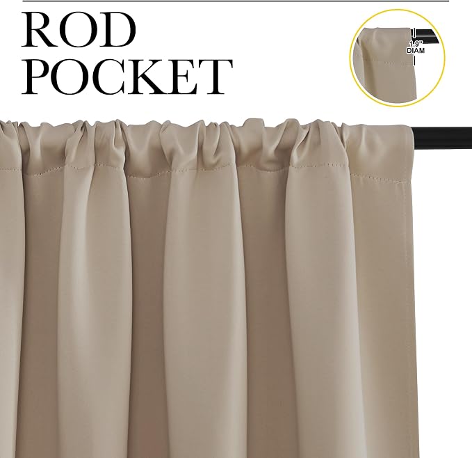 NICETOWN 2 Panels Blackout Curtains, Rod Pocket Thermal Insulated Drapes for Kitchen, Heavy Duty Small Window Treatment for Dorm Room, Studio Apartment, Basement (Soft Taupe, W42 x L30)