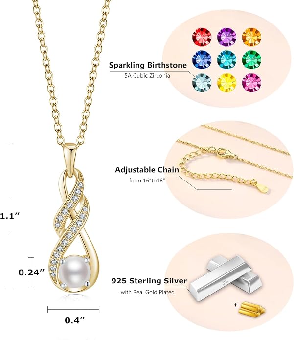 Birthstone Necklaces for Women 925 Sterling Silver Infinity Pendant Created Gemstone Jewelry for Her, 16"+2"