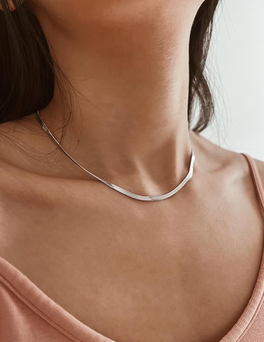 CHESKY Gold Necklace for Women-14K Plated/S925 sterling silver Snake Chain Necklace Dainty Simple Chunky Herringbone Necklace Gold Choker Necklaces Jewelry for Women Mothers Day Gifts for Mom