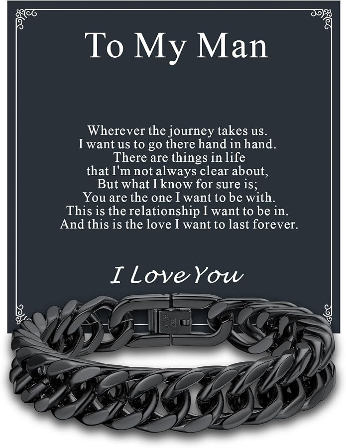 Supcare Unique Anniversary Birthday Valentines Fathers Day Stainless Steel Cuban Link Bracelets for Men Him, To My Man Dad Husband Love Always Remember Wrist Chain Bracelet Jewelry Gifts