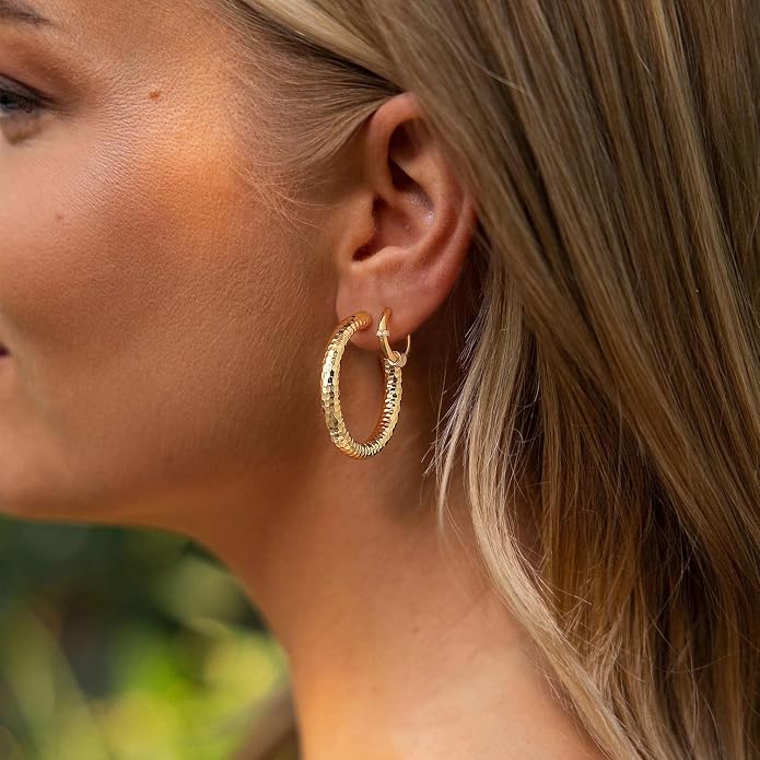 MYEARS Women Hoop Earrings Gold 14K Gold Filled Small Simple Handmade Hypoallergenic Everyday Illusion Jewelry