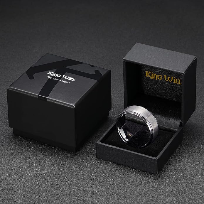 King Will Classic Tungsten Wedding Band for Men, 6/7/8/9/10mm Widths, Polished Finish Step Edge Matte Rings Comfort Fit