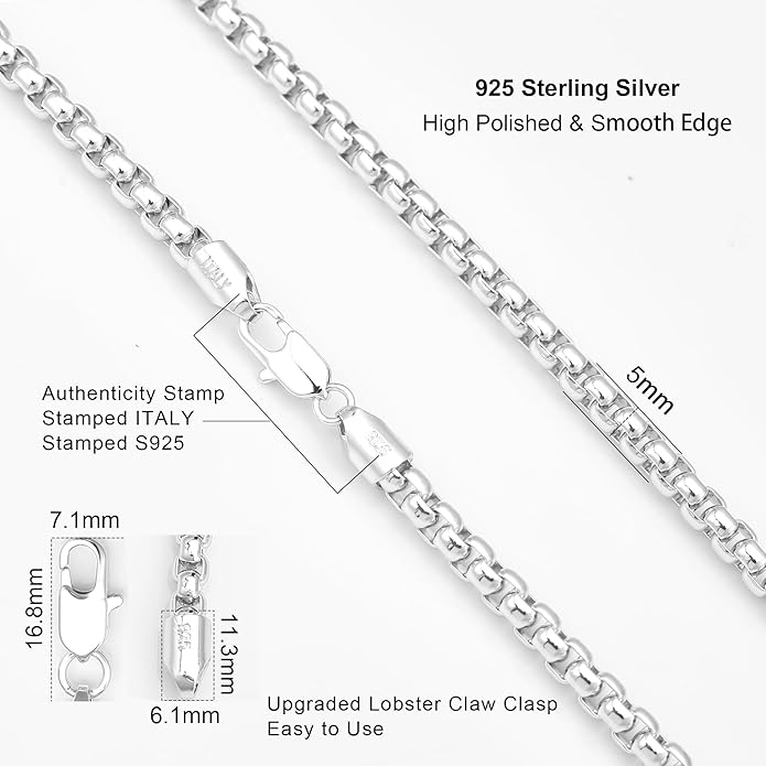 925 Sterling Silver Box Chain Lobster Clasp 2/3/4/5mm Necklace for Women Mens Box Chain Silver/14K Gold Plated Plated Necklace Chain Diamond Cut 16-30 Inches