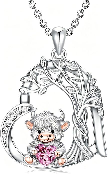 PELOVNY Teddy Bear Necklace for Women 925 Sterling Silver Bear/Highland Cow/Fox/Cat/Axolotl Birthstone Necklace Christmas Birthday Jewelry Gifts for Mom Daughter Wife Sister