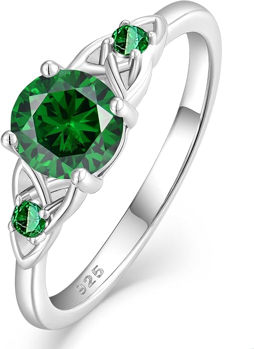 Celtic Knot Rings for Women 925 Sterling Silver Solitaire Ring Wedding Engagement Band Round Birthstone Jewelry Size 5-10