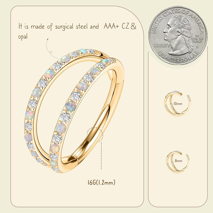 AROWRO Conch Piercing Jewelry Nose Rings Hoops Septum Rings Cartilage Earrings for Women Men Helix Piercing Jewelry Rook Tragus Surgical Steel Gold Silver 16G 18G 20G With Cubic Zirconia Opal