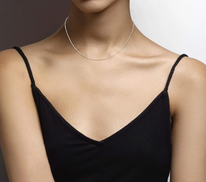 Miabella 925 Sterling Silver or 18K Gold Plated Italian 1mm Adjustable Solid Thin Bolo Box Chain Necklace for Women / 14-24 Inch Slider/Made in Italy