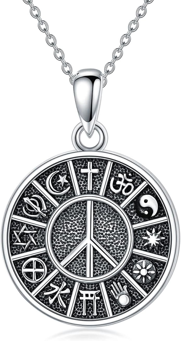S925 Sterling Silver Poseidon Trident/Peace Sign/Coexist Peace Symbol/Pirate/Arrowhead/Flower of Life/Thor's Hammer Jewelry Necklace Gifts for Women Men