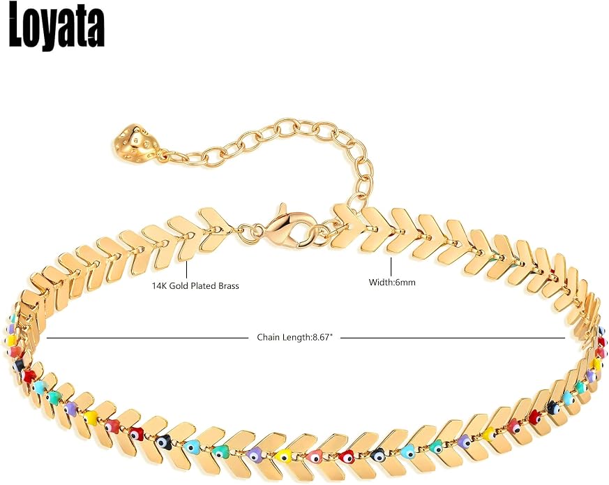 LOYATA Dainty Ankle Bracelet,14K Gold Plated Tiny Bead Anklet Dainty White Cubic Zirconia Cross Tassel Foot Chain Cute Lucky Moon Evil Eye Foot Jewelry Boho Anklets for Women