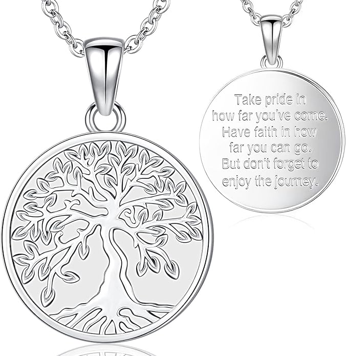 Aniu Tree of Life Necklace for Women, 925 Sterling Silver Mother of Pearl Family Palm Tree Charm Pendant Jewelry for Birthday Christmas Gift