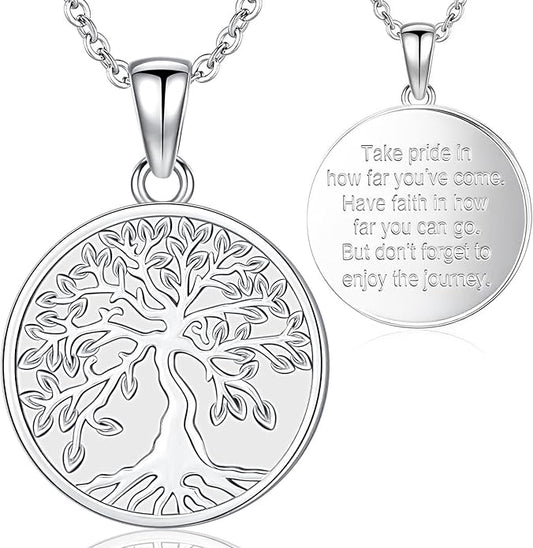 Aniu Tree of Life Necklace for Women, 925 Sterling Silver Mother of Pearl Family Palm Tree Charm Pendant Jewelry for Birthday Christmas Gift
