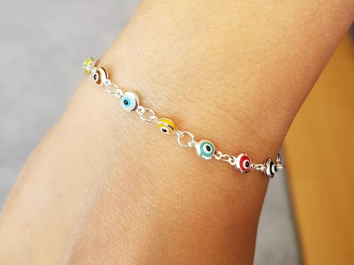 MYSTIC JEWELS By Dalia - Silver Lucky Tiny Evil Eye Bracelet - 7"