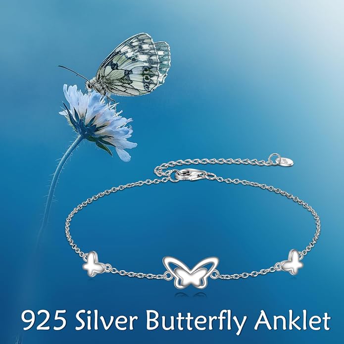 AOBOCO 925 Sterling Silver Anklet for Women Crystal Butterfly Dragonfly Evil Eye Ankle Bracelet Ankle Summer Beach Jewelry Gifts