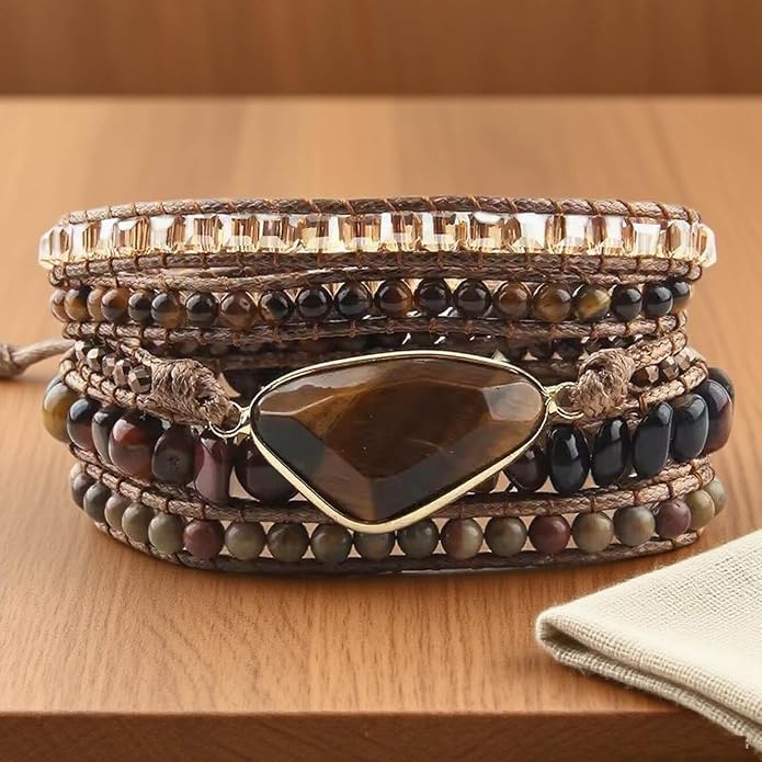Boho Wrap Bracelet for Women, Handmade Natural Imperial Jasper Multi-Layer Stone Beaded Bracelet, Bohemian Healing Crystal Stone Jewelry Gifts