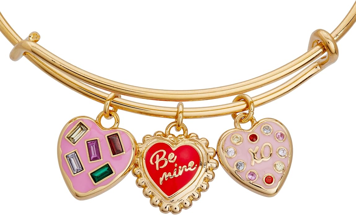 Alex and Ani Sweet Shop Be Mine Multi Charm Bangle Bracelet for Women - Shiny Gold, Nickel-Free Cute Jewelry, Trendy Bracelet Gift for Women