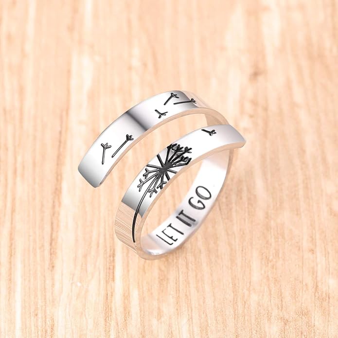 ZRAY Silver Keep Going Ring Inspirational Jewelry Stainless Steel Engraving Size Adjustable Personality Encouragement Gift for Women Teens Girls