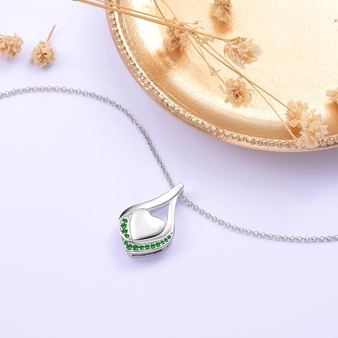 Cremation Jewelry 925 Sterling Silver Teardrop Urn Necklace for Ashes Heart Shape Memorial Keepsake Pendant for Human Ashes for Women Gift