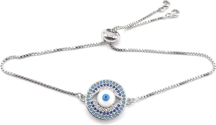 SIFRIMANIA Evil Eye Adjustable Sliding Bead Shiny Bracelet Lucky Charms Jewelry for Women of All Ages