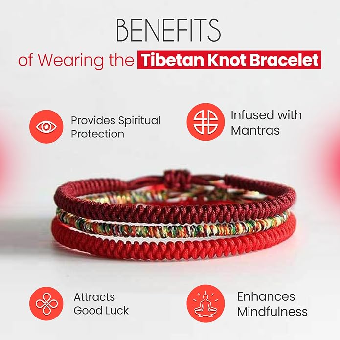 Buddha & Karma Tibetan Lucky Rope Bracelets - Handmade Rope Bracelet with Endless Knot for Mindfulness- Protection Bracelets with Lava Stone Beads to Balance Energy - Adjustable Bracelet for Men & Women