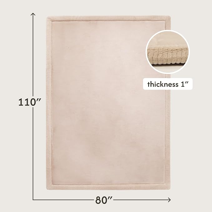 Hakuna Matte CloudSoft Baby Play Mat for Floor 80" x 110" Beige | Coral Velvet high-density foam Rug for Crawling & Cozy Play – Non-Slip, Water-Resistant, Easy-CareTummy Time Mat