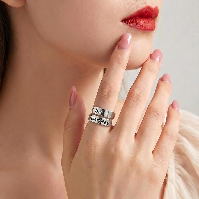 Inspirational Motivational Adjustable Ring Personalized Stainless Steel Spiral Wrap Twist Rings Encouragement Statement Graduation Jewelry Birthday Gifts for Women Teengirls.