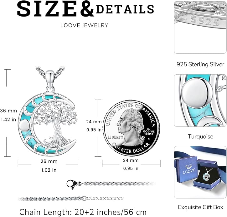 Jewelry Gifts - Tree of Life Necklace Sterling Silver Abalone Shell/Opal/Moonstone/Black Onyx/Turquoise/Malachite/Crystal Family Tree of Life Jewelry for Women Men