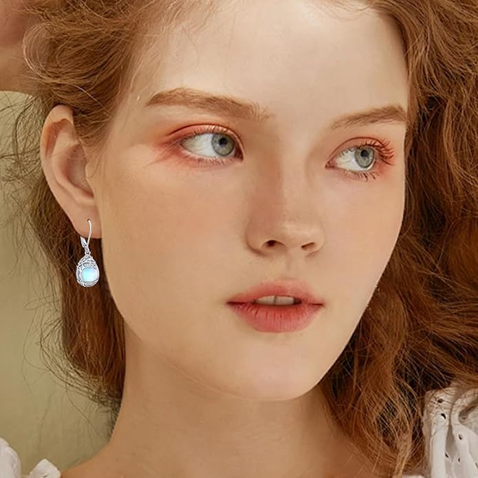 925 Sterling Silver Earrings Tree of Life/Cat/Animal/Turquoise/Moonstone Dangle Drop Earrings for Women Leverback Earring Hypoallergenic Jewelry Gifts