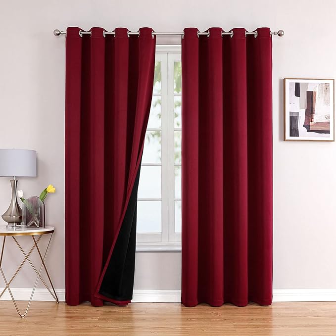ChrisDowa 100% Blackout Curtains for Bedroom 120 Inches Long 2 Panels Set | 2 Thick Layers, Thermal Insulated, Light Blocking, Grommet, Long Window Drapes, for Living Room, Burgundy, 52 x 120 Inch