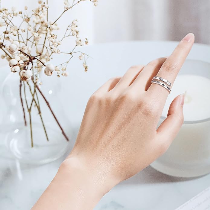 Ladytree Adjustable Inspirational Rings 925 Sterling Silver Stacking Wrap Spiral Twist Statement Band Encouragement Birthday Gift for Women Men