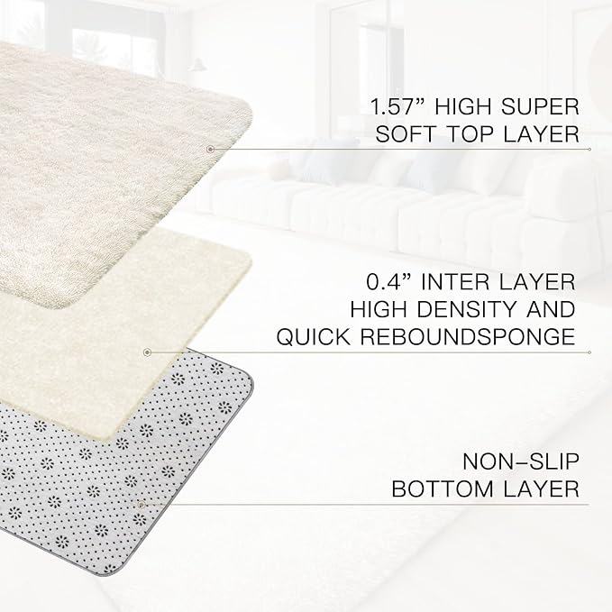 Sour Lemon 6x9 Area Rugs for Bedroom Living Room, Large Fluffy Shag Ivory | Shaggy Carpet, Soft Plush Furry Bedside Rugs, Anti Slip,Washable Area Modern Rugs Floor Mat for Kids Girls Boys Living Room
